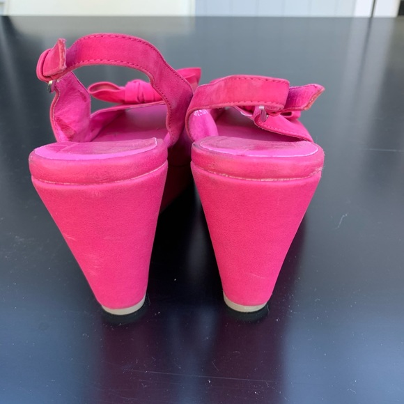 Bright pink suede slay back sandals 3” wedge - Picture 3 of 4